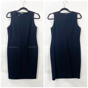 Talbots Petite 8P NWT Womens Black Faux Leather Trim Sleeveless Sheath Dress